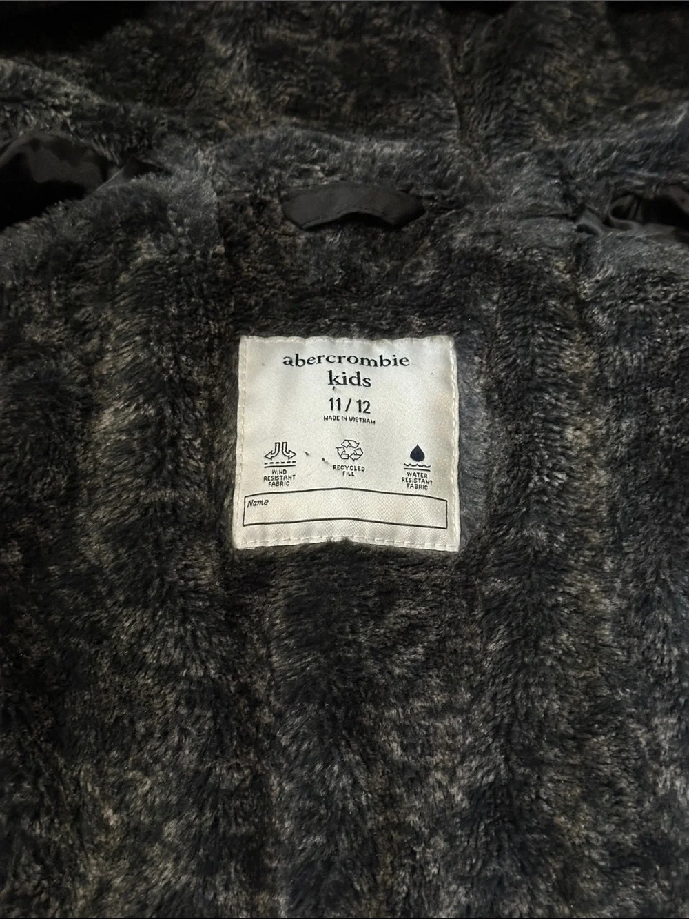 abercrombie kids Black Hooded Puffer Jacket, Sz 11/12